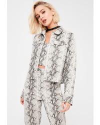 Missguided Galore Grey Snake Print Faux Leather Jacket