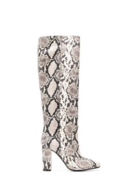 Grey Snake Leather Knee High Boots