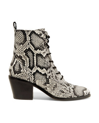Grey Snake Leather Lace-up Ankle Boots