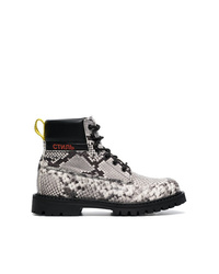 Grey Snake Leather Lace-up Flat Boots
