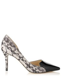 Jimmy Choo Harissa Black Patent And Natural Snake Print Leather Pointy Toe Pumps