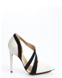L.A.M.B. White And Black Snake Embossed Leather And Suede Lynn Ii Pumps