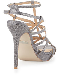 Badgley Mischka Aubrie Snake Embossed Strappy Sandal Pewter
