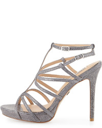 Badgley Mischka Aubrie Snake Embossed Strappy Sandal Pewter