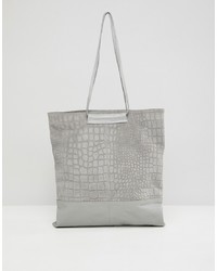 ASOS DESIGN Croc Embossed Suede And Leather Shopper Bag