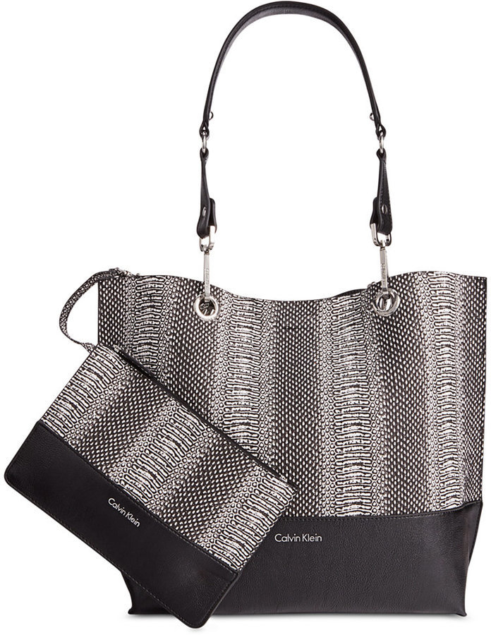 Calvin Klein Pouch And Reversible Snake Print Tote, $168