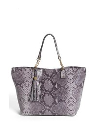 Tory Burch Thea Large Snake Embossed Leather Tote Opal Grey