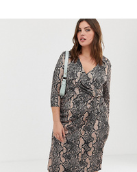 River Island Plus Wrap Dress With Detail In Snake Print