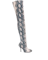 Grey Snake Suede Over The Knee Boots