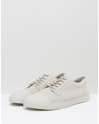 Asos Lace Up Sneakers In Stone Canvas With Toe Cap