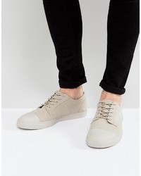 Asos Lace Up Sneakers In Stone Canvas With Toe Cap