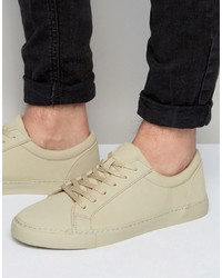 Asos Lace Up Sneakers In Stone