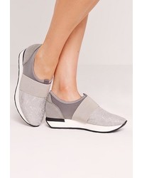 Missguided Grey Elastic Strap Sneakers