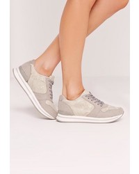 Missguided Grey Lace Insert Sneakers