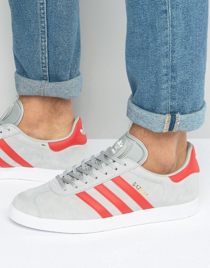 adidas originals gray and white gazelle sneakers