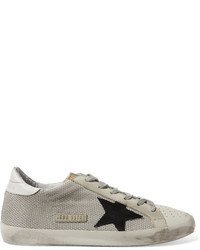 Golden Goose Deluxe Brand Super Star Mesh And Distressed Leather Sneakers Gray