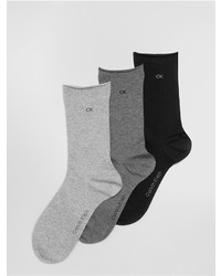 Calvin Klein 3 Pack Combed Cotton Rolled Cuff Crew Socks