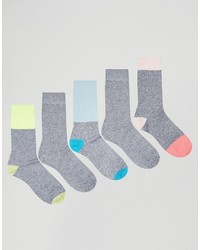 Asos Boot Socks With Neon Pastel Panels 5 Pack
