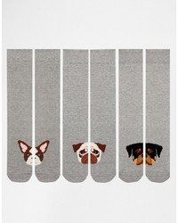 Asos Brand Socks 3 Pack With Dog Faces Design