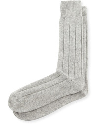 Neiman Marcus Cashmere Blend Ribbed Socks Gray