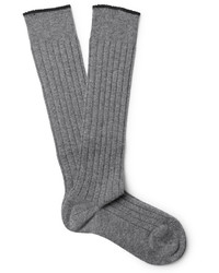 Brunello Cucinelli Contrast Tipped Ribbed Cashmere Over The Calf Socks
