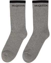 Alexander McQueen Gray Black Logo Socks