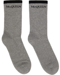 Alexander McQueen Gray Black Logo Socks
