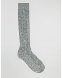 Johnstons of Elgin Gray Cashmere Long Cable Socks