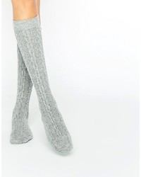 Johnstons of Elgin Gray Cashmere Long Cable Socks