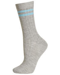 Topshop Grey 2 Stripe Shin Socks