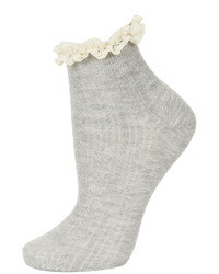 Topshop Grey Cream Lace Trim Socks