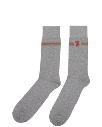 Burberry Grey Embroidered Tb Monogram Stripe Socks