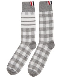 Thom Browne Grey White Gingham Jacquard 4 Bar Socks