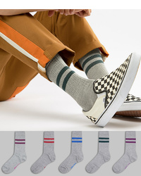 ASOS DESIGN Sports Style Socks In Summer Weight With Colour Stripes Grey Base 5 Pack