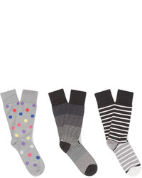 Paul Smith Three Pack Patterned Stretch Cotton Blend Socks