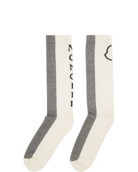 Moncler White And Grey Logo Socks