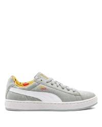 Grey Star Print Leather Low Top Sneakers