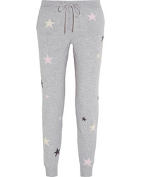 Chinti and Parker Star Intarsia Cashmere Track Pants Light Gray