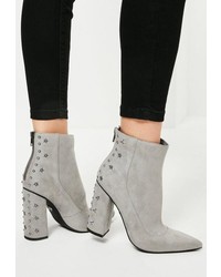 Missguided Grey Star Stud Heeled Ankle Boots