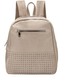 Neiman Marcus Classic Studded Faux Leather Backpack Stone Gray