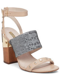 Grey Studded Leather Heeled Sandals