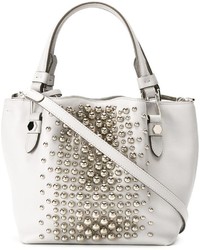 Grey Studded Leather Tote Bag