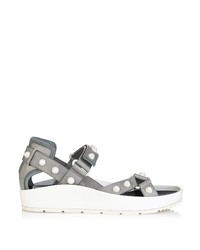 Grey Studded Leather Wedge Sandals