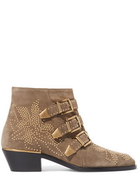 Chloé Susanna Studded Suede Ankle Boots Stone