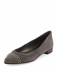Grey Studded Suede Ballerina Shoes