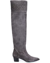 Grey Studded Suede Boots