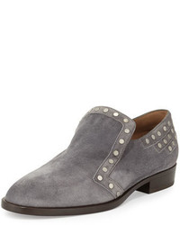Grey Studded Suede Loafers