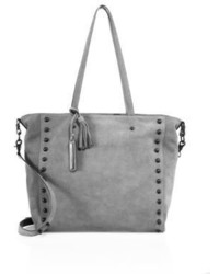 Grey Studded Suede Tote Bag