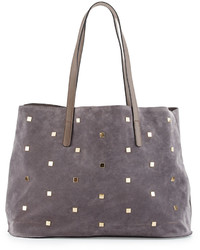 Neiman Marcus Studded Faux Suede Tote Bag Gray