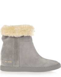 Common Projects Faux Shearling Lined Suede Wedge Ankle Boots